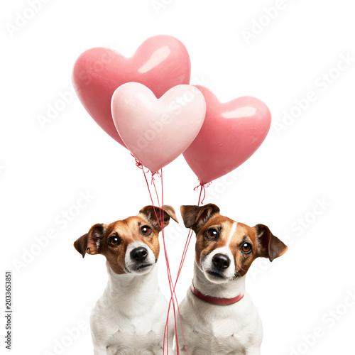 Collection of Dog Images with Heart-Shaped Balloons on Transparent Background