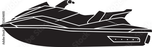 Jet ski personal watercraft silhouette side view in solid black on white background wave runner