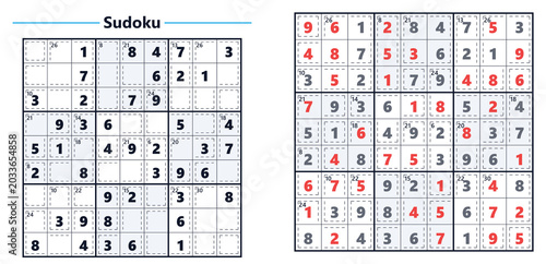 Photos Sudoku puzzle with completed and incomplete grids on white background