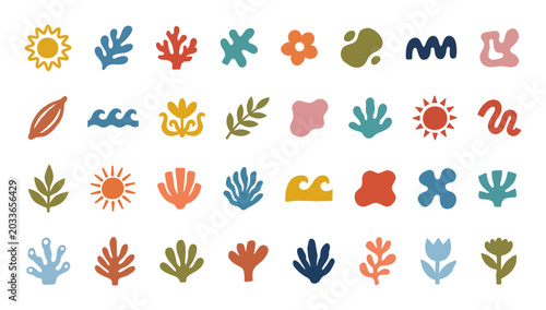 summer abstract organic floral coral shape set modern tropical boho nature minimalist decorative vector collection