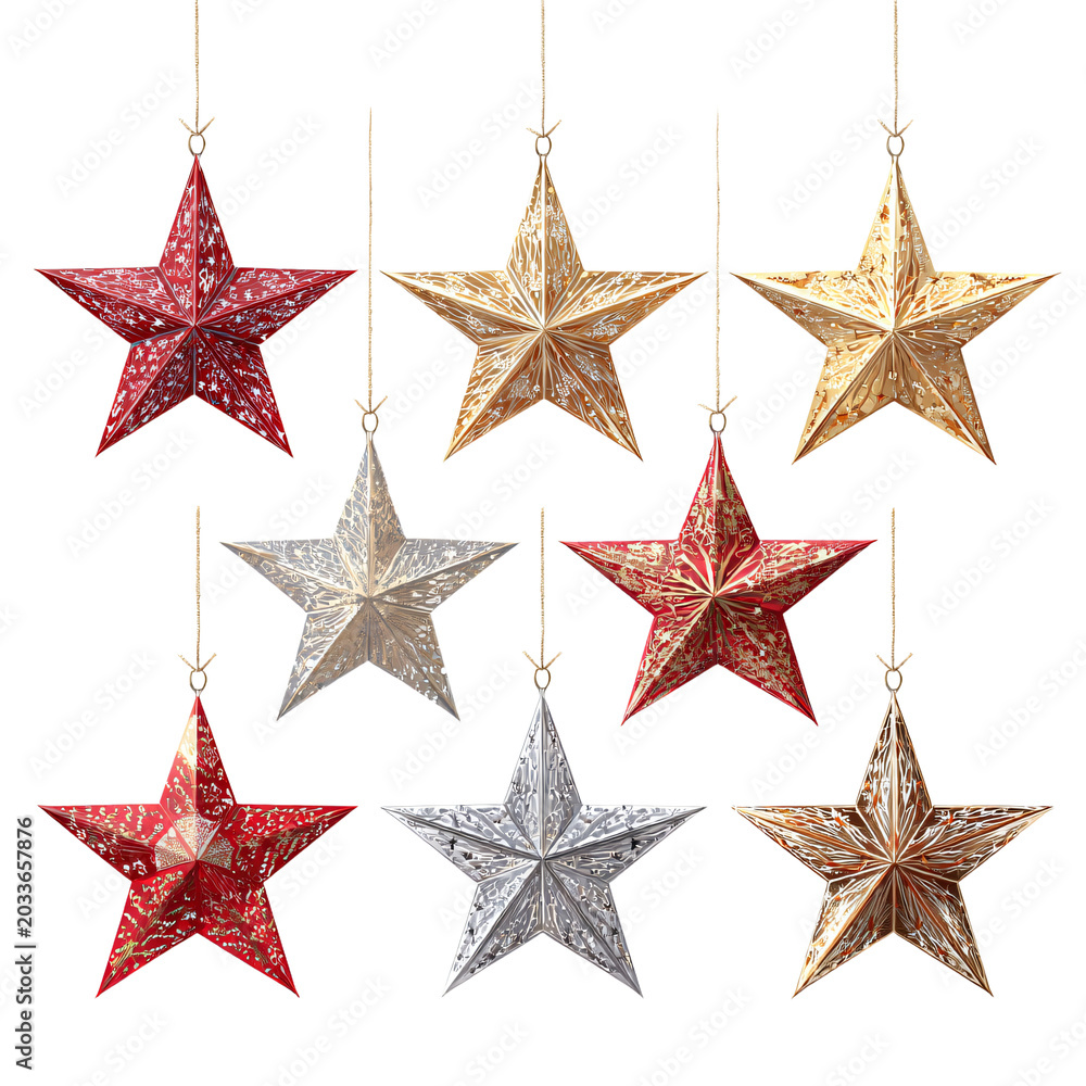 Obraz premium Professional Christmas Stars Set Isolated Transparent Background Usage