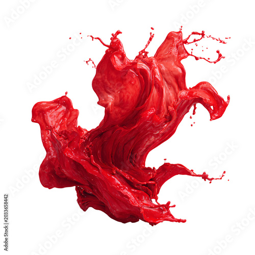Vivid Red Paint Splash Isolated on Transparent Background - Professional Image Usage