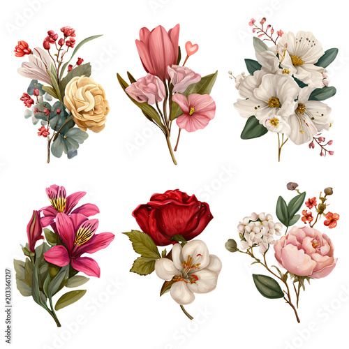 Elegant Flower Bouquet Illustrations for Romantic Occasions and Valentines Day