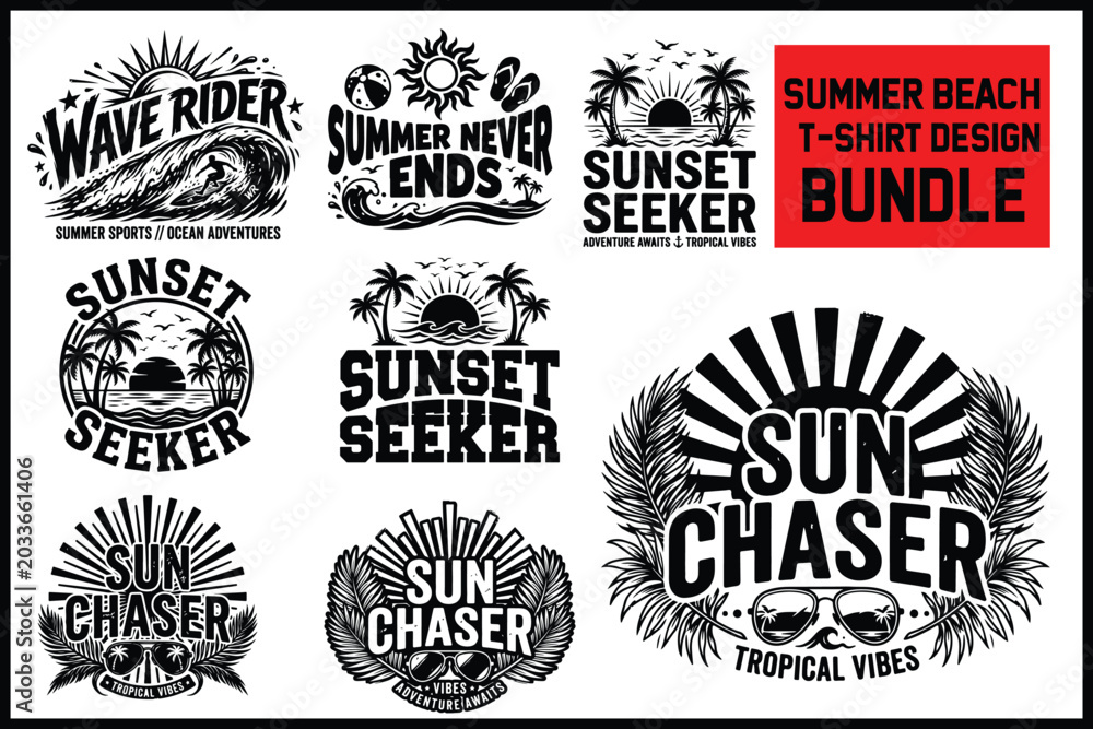 Fototapeta premium Summer Beach T-Shirt Design Bundle