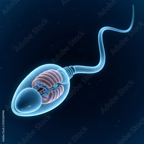 Sperm cell, microscopic, 3D illustration, biology, healthcare, medicine