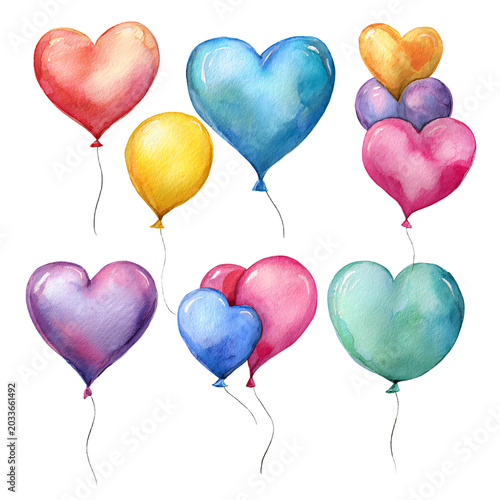 Watercolor Heart Balloons Transparent Background Stock Image