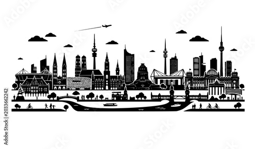 Bilde på lerret Germany skyline panorama flat vector banner isolated city silhouette design