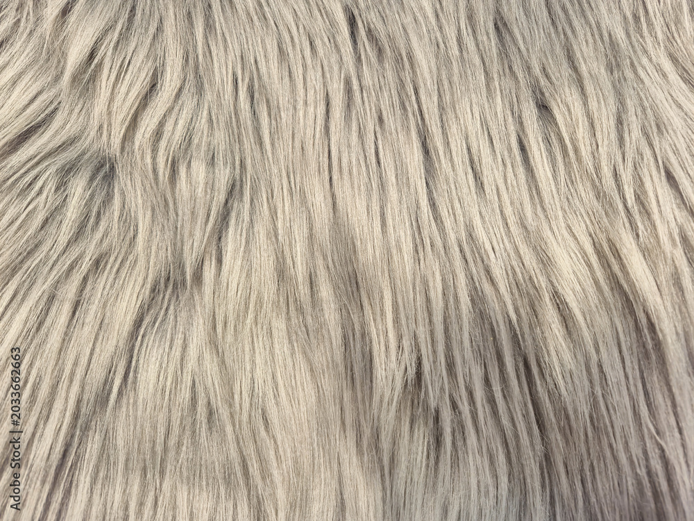 Fototapeta premium Close-up texture of soft, fluffy, light gray faux fur material