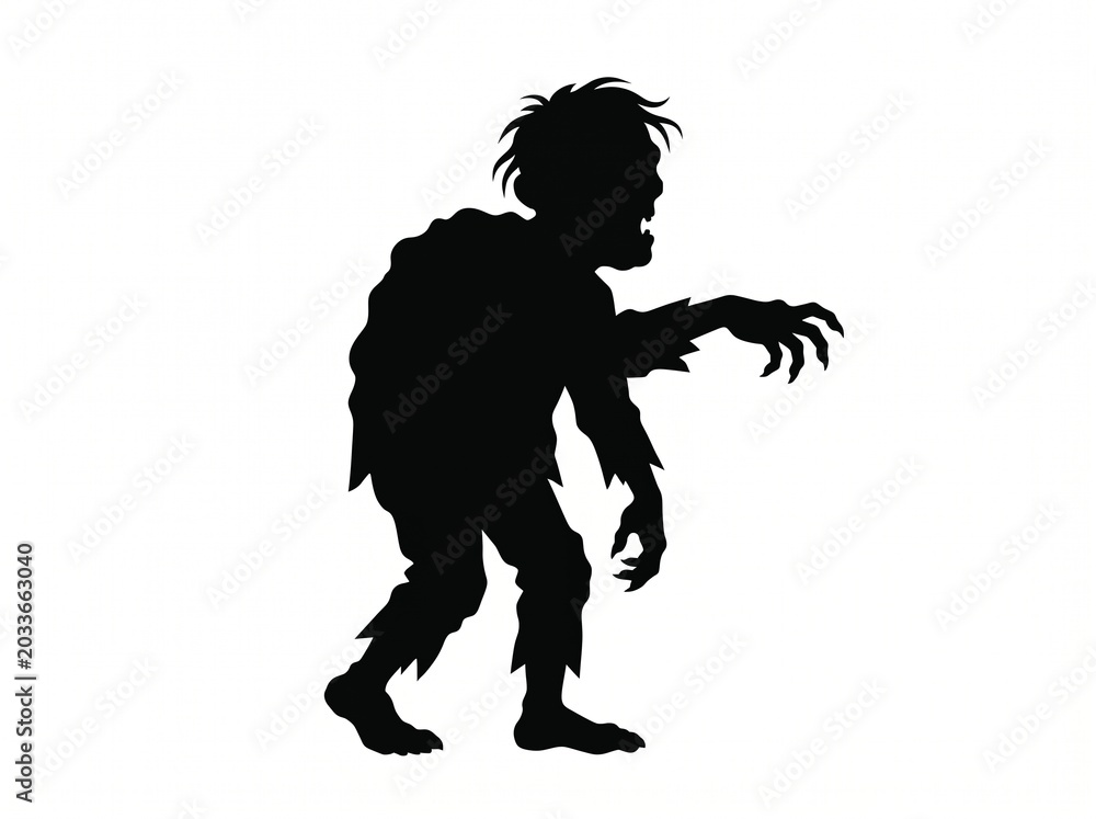 Fototapeta premium Cartoon zombie monster silhouette. Spooky and scary character. vector Isolated on white background.
