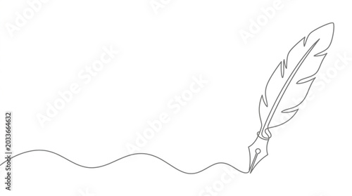 Tableau sur toile Minimalist single line illustration of a fountain pen nib and feather quill on white background