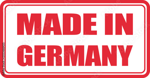 Foto A bold red rectangular label featuring Made in Germany text for product origin d
