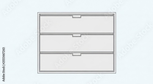 White three drawers cabinet top view minimalist.