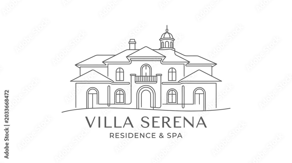Fototapeta premium Elegant villa residence and spa architectural line art logo.