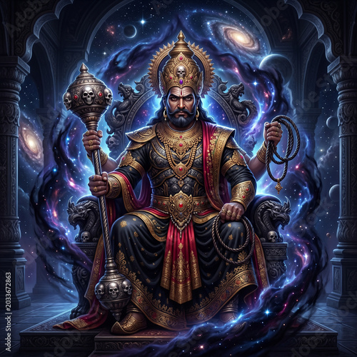 Lord Yama seated on his thr...
