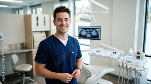 Male Dentist Standing in Modern Treatment Room