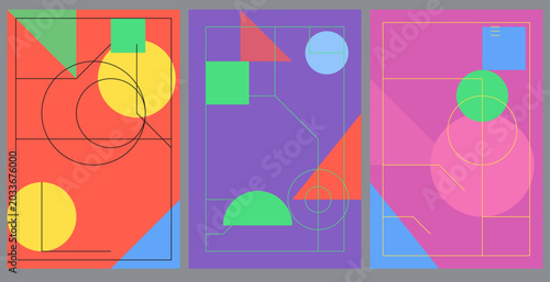 Abstract geometric composition with colorful shapes and lines for modern graphic design and creative layouts
