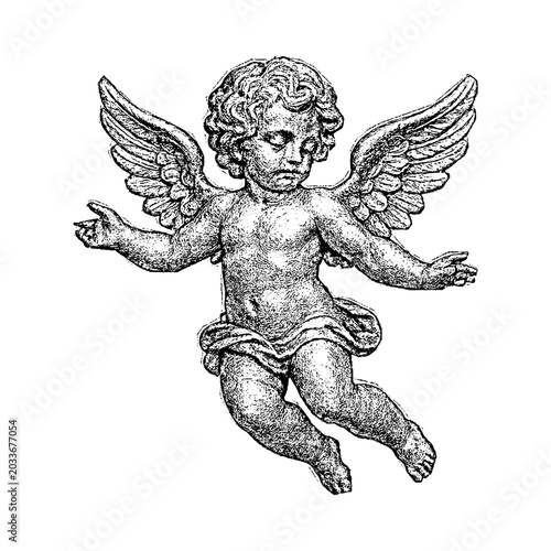 Cuadro en lienzo Vintage cherub angel illustration with outstretched wings hand drawn illustratio