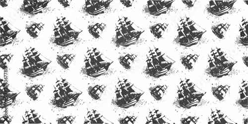 Canvas-taulu Sailing Ship Pattern Black And White Nautical Repeat Design