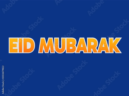 Eid Mubarak Bold Typography Text Effect on Blue Background Vector Design