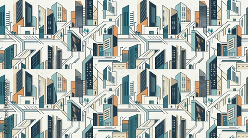 Tableau sur toile Cute city transportation seamless pattern flat vector
