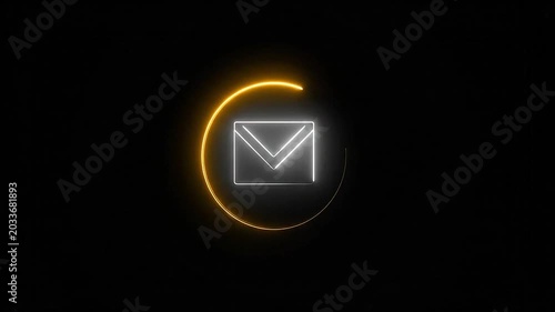 A glowing neon envelope icon animation on a dark black background