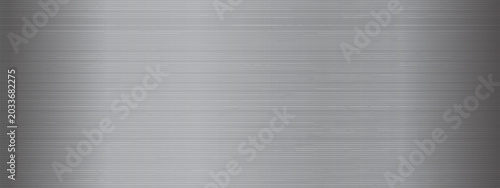 Silver metallic gradient backdrop with brushed horizontal texture.Vector seamless design. Template for corporate, chrome, card, frame overlay.