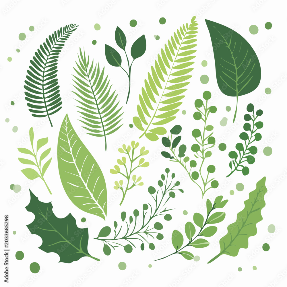 Fototapeta premium Collection of Green Leaves and Branches