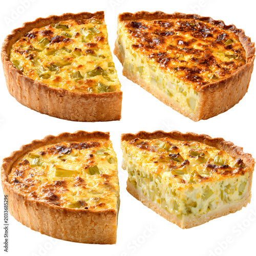 Professional Set of Leek Quiche Slices on Transparent Background for Culinary Designs