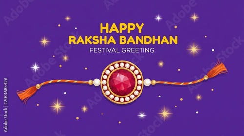 Raksha Bandhan Festival Greeting Card with Traditional Rakhi Bracelet Illustration
