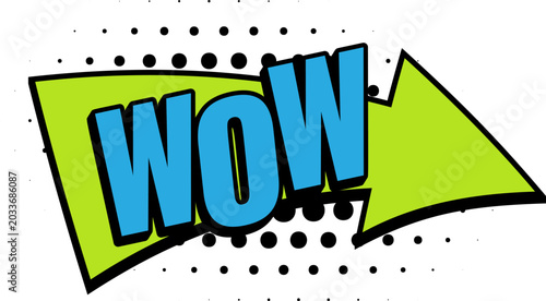 Photos Comic book retro WOW word text arrow banner shape halftone pop art sticker decal reaction meme slang
