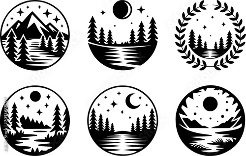 Vintage Mountain Landscape Badge Collection