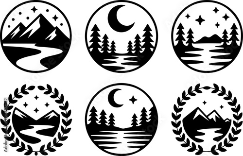 Vintage Mountain Landscape Badge Collection