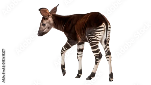 Fototapeta Wild exotic central African okapi animal standing calmly for nature forest wildlife conservation themes on transparent background