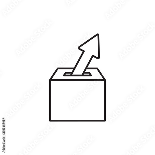Ballot box with upward pointing arrow.