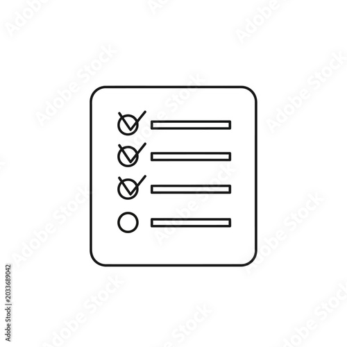 Ballot paper with multiple checkmarks line art icon.