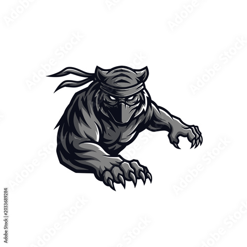 Black panther ninja mascot logo in a crouching pose