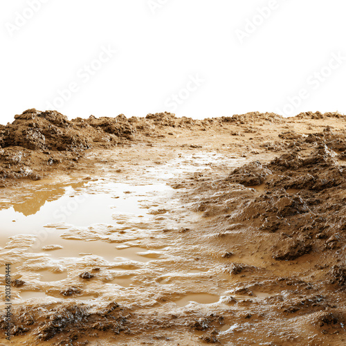 Wet Soil and Puddles on Mud Surface Isolated on White Background PNG