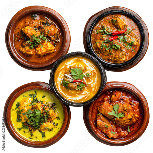 Authentic Indian Curry Dishes Set on Transparent Background for Menu Design and Culinary Projects