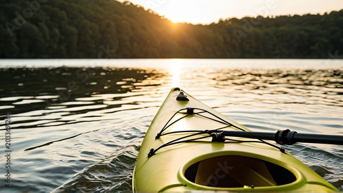Kayak Paddle Blade Over Sunset Water
