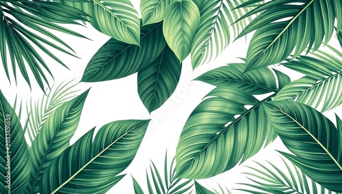 Vibrant Tropical Leaves Pattern Background.
