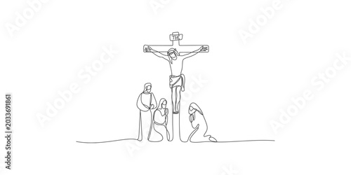 Foto Crucifixion scene with jesus on the cross and people praying around him in a sim