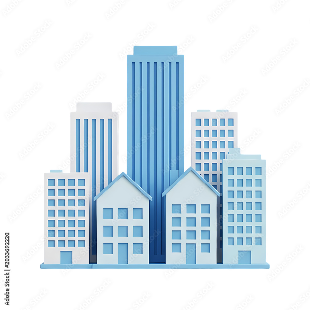 Fototapeta premium Stylized Blue and White City Buildings