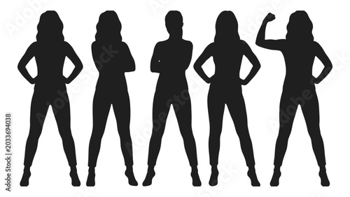 Foto Human silhouettes in various poses against a white background a graphic represen