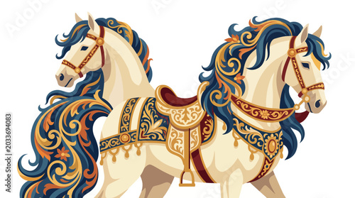 Tableau sur toile A colorful vintage carousel horse vector illustration captures the traditional a