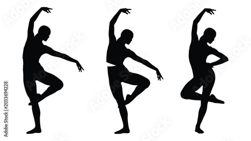 Konstfotografi Ballet dancer silhouettes in three poses against a white background figure pose