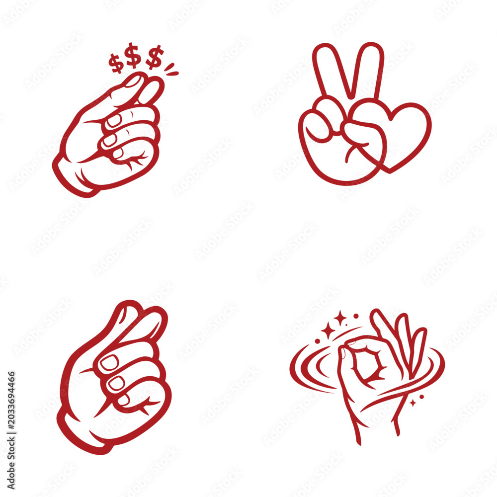 Fototapeta premium Hand gestures for success money peace and magic during creative design Isolated on white background