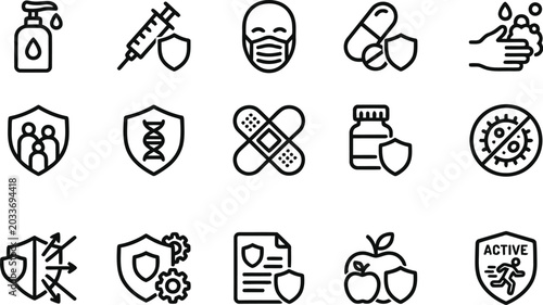Tableau sur toile Medical icons set healthcare protection and wellness line art