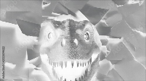 Schilderij op canvas A dinosaur head emerges from broken glass with a fierce expression