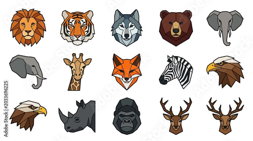 Εκτύπωση καμβά Collection of various animal heads side.
