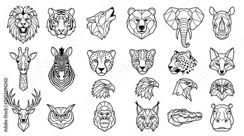 Tableau sur toile Collection of various wild animal heads.